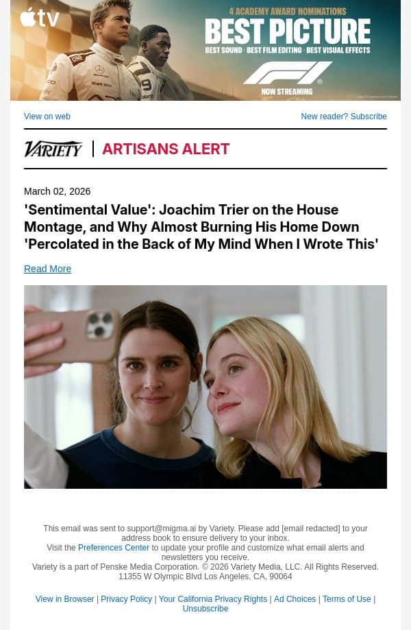 'Sentimental Value': Joachim Trier on the House Montage, and Why Almost Burning His Home Down 'Percolated in the Back of My Mind When I Wrote This' email from Variety screenshot