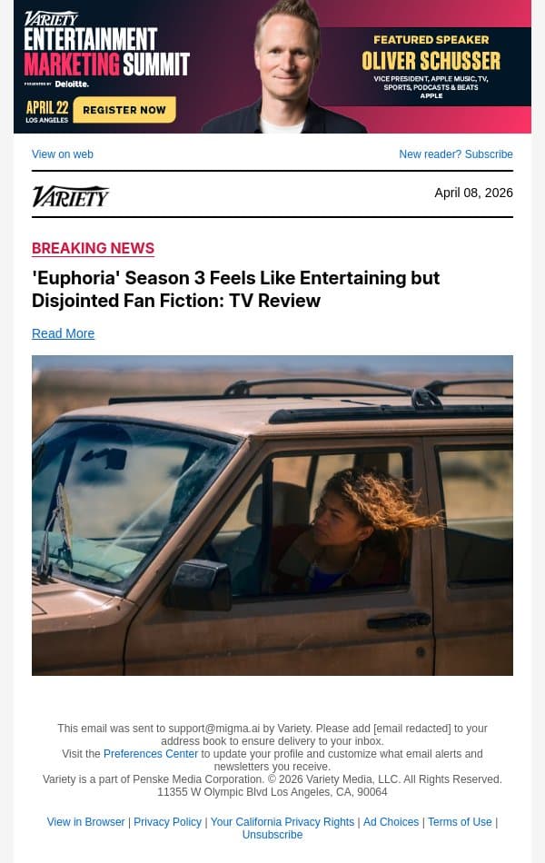 'Euphoria' Season 3 Feels Like Entertaining but Disjointed Fan Fiction: TV Review email from Variety screenshot