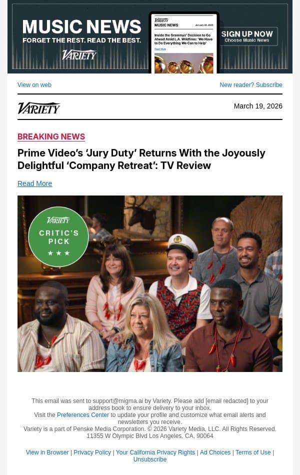 Prime Video’s ‘Jury Duty’ Returns With the Joyously Delightful ‘Company Retreat’: TV Review email from Variety screenshot