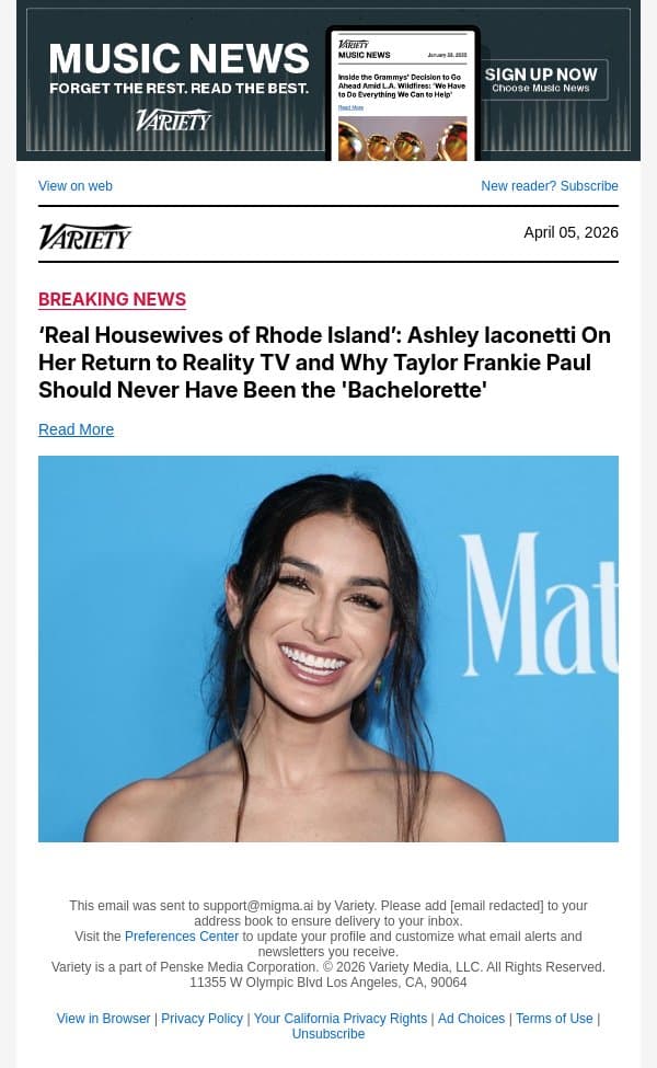 ‘Real Housewives of Rhode Island’: Ashley Iaconetti On Her Return to Reality TV and Why Taylor Frankie Paul Should Never Have Been the 'Bachelorette' email from Variety screenshot