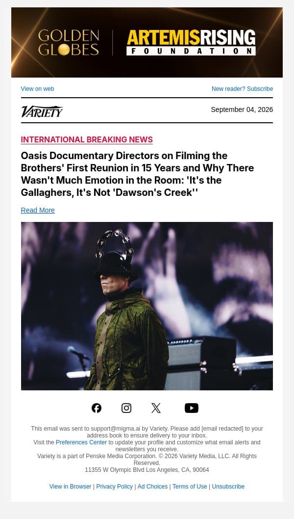 Oasis Documentary Directors on Filming the Brothers' First Reunion in 15 Years and Why There Wasn't Much Emotion in the Room: 'It's the Gallaghers, It's Not 'Dawson's Creek'' email from Variety screenshot