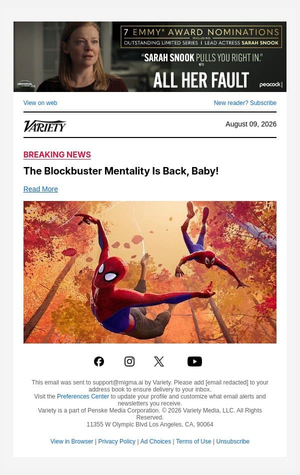 The Blockbuster Mentality Is Back, Baby! email from Variety screenshot