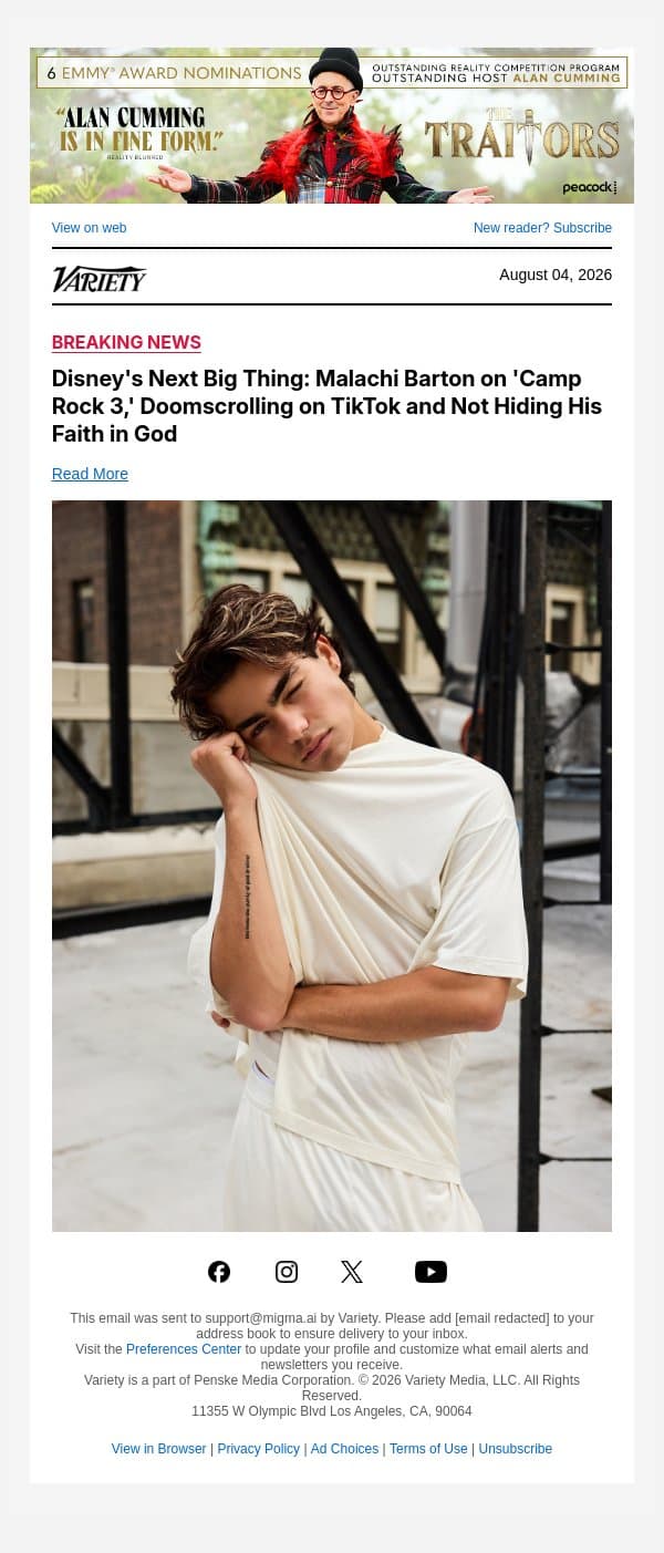 Disney's Next Big Thing: Malachi Barton on 'Camp Rock 3,' Doomscrolling on TikTok and Not Hiding His Faith in God email from Variety screenshot