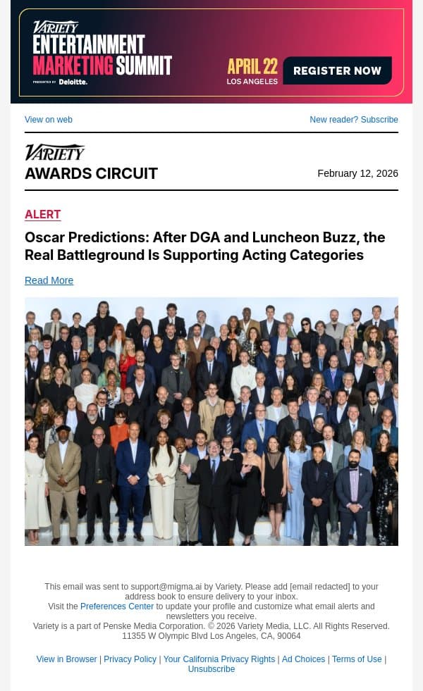 Oscar Predictions: After DGA and Luncheon Buzz, the Real Battleground Is Supporting Acting Categories email from Variety screenshot
