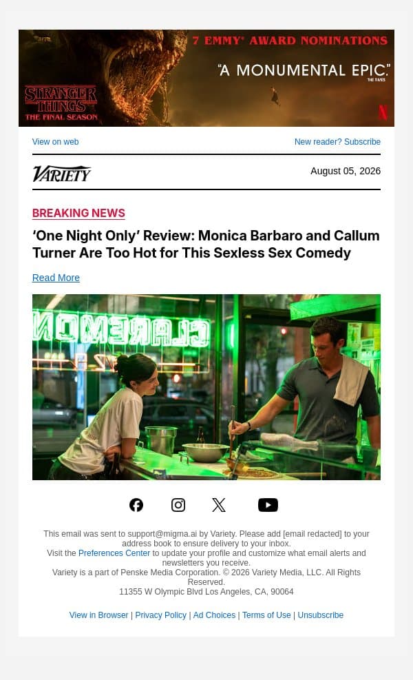 ‘One Night Only’ Review: Monica Barbaro and Callum Turner Are Too Hot for This Sexless Sex Comedy email from Variety screenshot