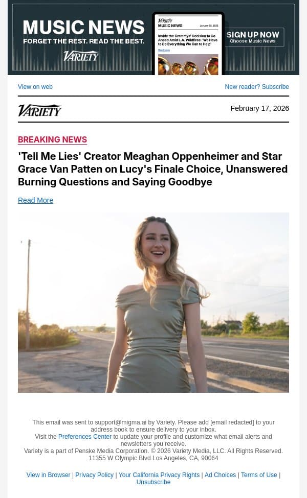 'Tell Me Lies' Creator Meaghan Oppenheimer and Star Grace Van Patten on Lucy's Finale Choice, Unanswered Burning Questions and Saying Goodbye email from Variety screenshot