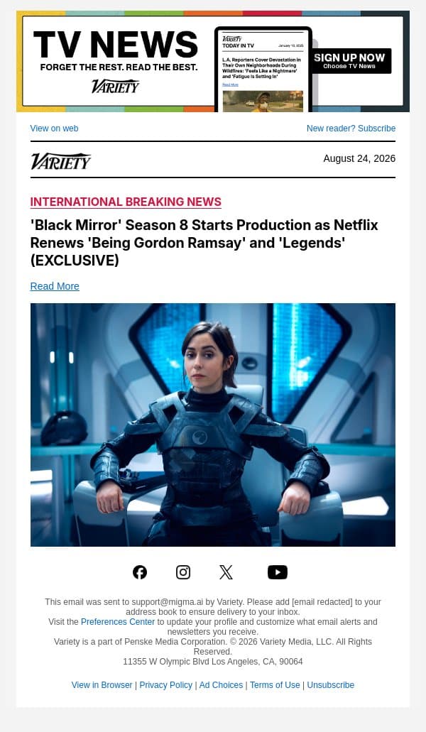 'Black Mirror' Season 8 Starts Production as Netflix Renews 'Being Gordon Ramsay' and 'Legends' (EXCLUSIVE) email from Variety screenshot