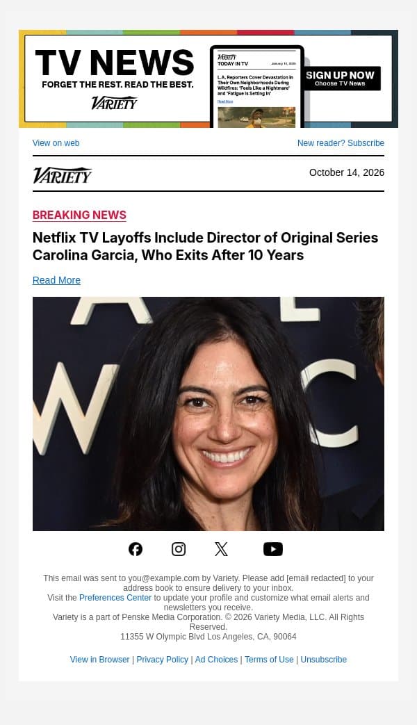 Netflix TV Layoffs Include Director of Original Series Carolina Garcia, Who Exits After 10 Years email from Variety screenshot