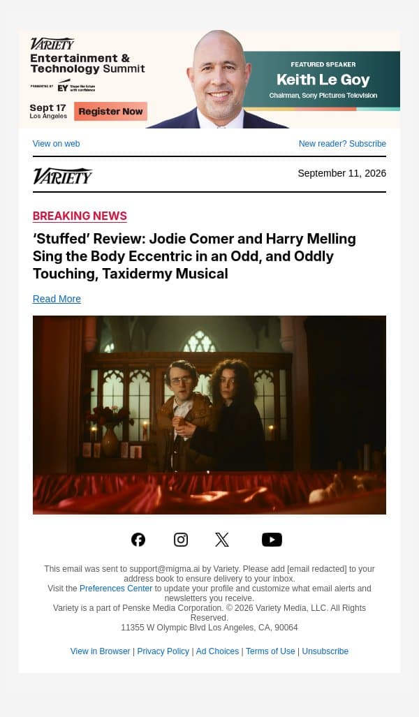 ‘Stuffed’ Review: Jodie Comer and Harry Melling Sing the Body Eccentric in an Odd, and Oddly Touching, Taxidermy Musical email from Variety screenshot