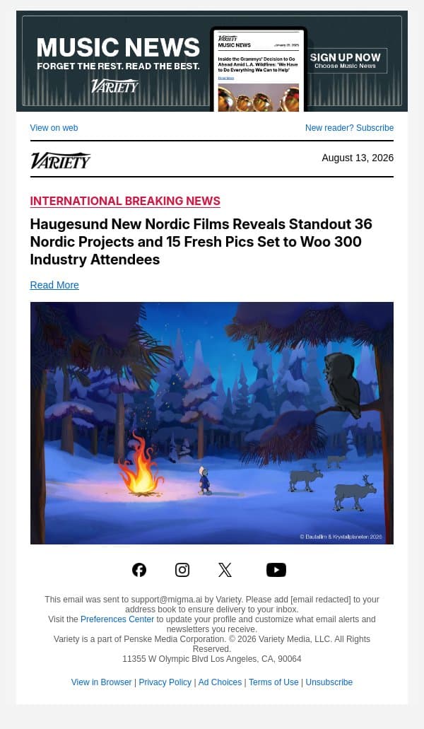 Haugesund New Nordic Films Reveals Standout 36 Nordic Projects and 15 Fresh Pics Set to Woo 300 Industry Attendees email from Variety screenshot