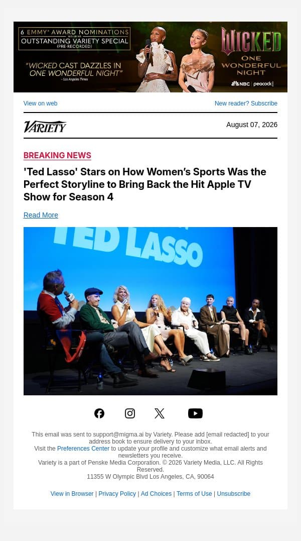 'Ted Lasso' Stars on How Women’s Sports Was the Perfect Storyline to Bring Back the Hit Apple TV Show for Season 4 email from Variety screenshot