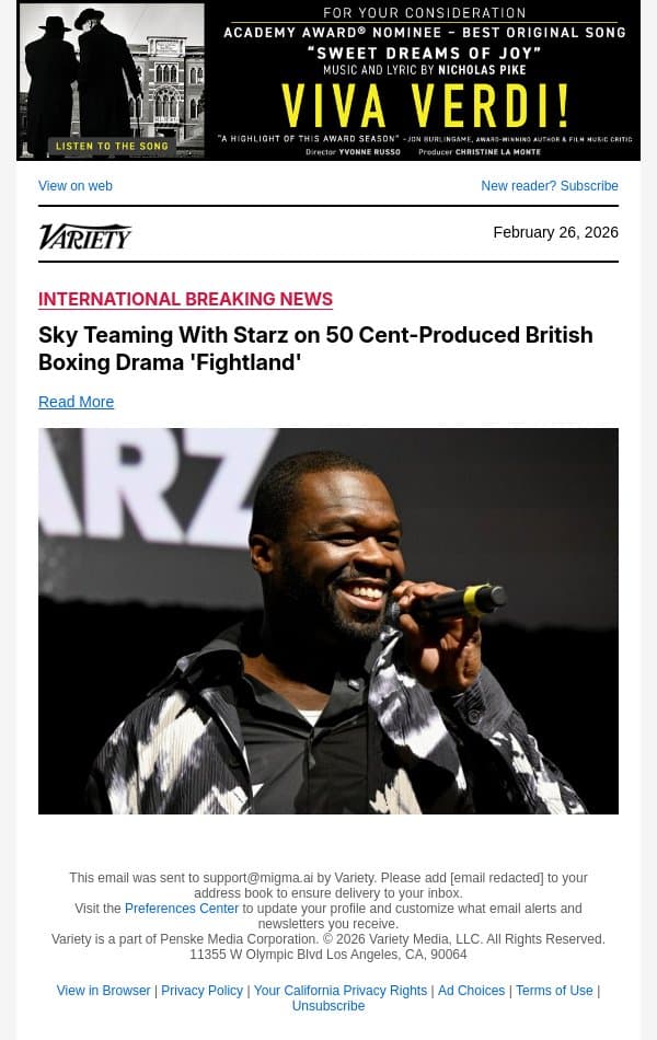 Sky Teaming With Starz on 50 Cent-Produced British Boxing Drama 'Fightland' email from Variety screenshot