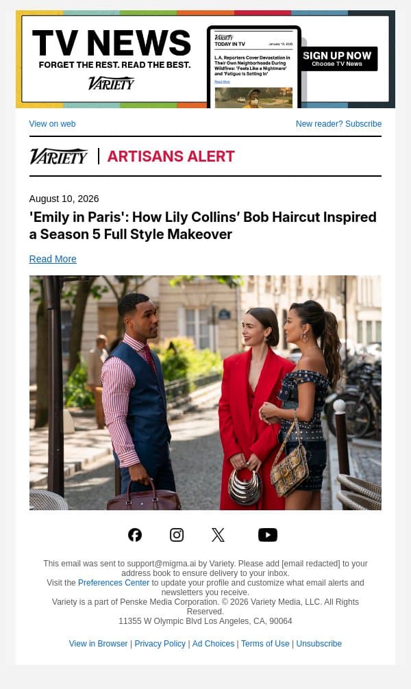 'Emily in Paris': How Lily Collins’ Bob Haircut Inspired a Season 5 Full Style Makeover email from Variety screenshot