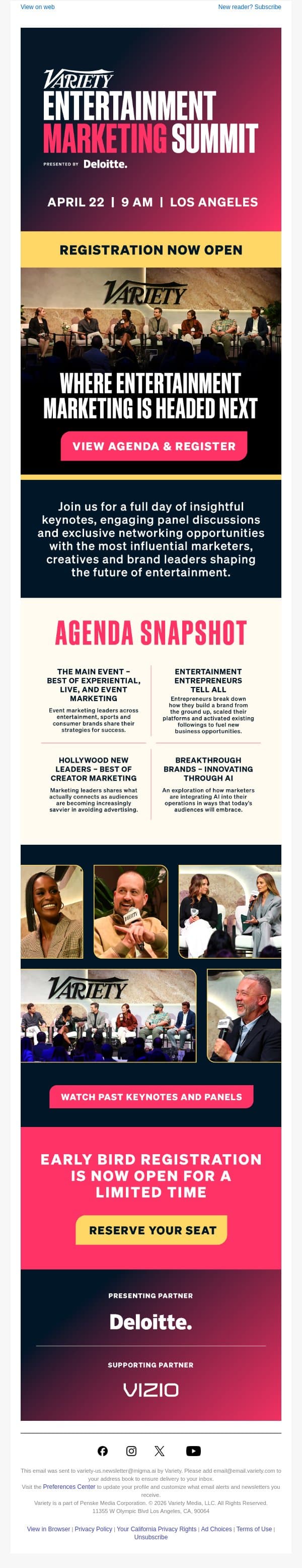Registration Now Open - Variety's Entertainment Marketing Summit Returns on April 22 email from Variety screenshot