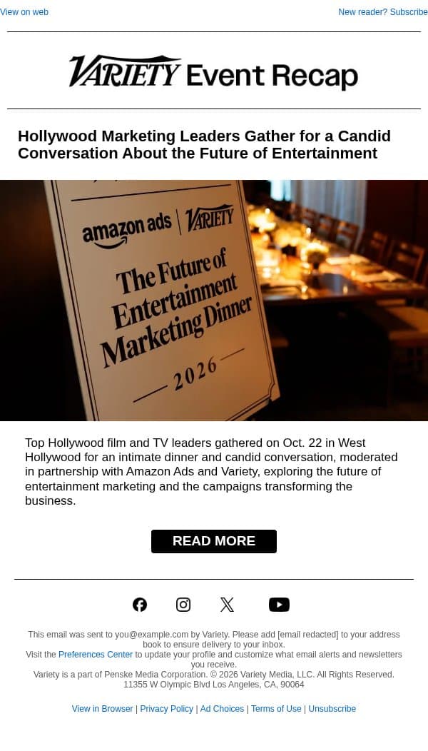 Go Inside Amazon Ads & Variety's The Future of Entertainment Marketing Dinner email from Variety screenshot