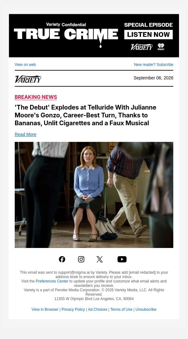 'The Debut' Explodes at Telluride With Julianne Moore's Gonzo, Career-Best Turn, Thanks to Bananas, Unlit Cigarettes and a Faux Musical email from Variety screenshot