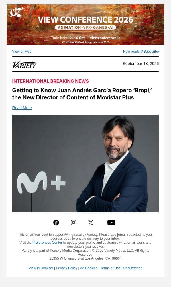 Getting to Know Juan Andrés García Ropero ‘Bropi,’ the New Director of Content of Movistar Plus email from Variety screenshot