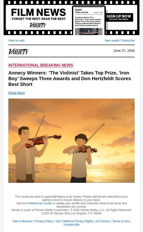 Annecy Winners: ’The Violinist’ Takes Top Prize, ’Iron Boy’ Sweeps Three Awards and Don Hertzfeldt Scores Best Short email from Variety screenshot