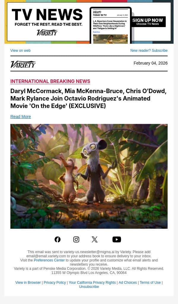 Daryl McCormack, Mia McKenna-Bruce, Chris O’Dowd, Mark Rylance Join Octavio Rodriguez's Animated Movie 'On the Edge' (EXCLUSIVE) email from Variety screenshot
