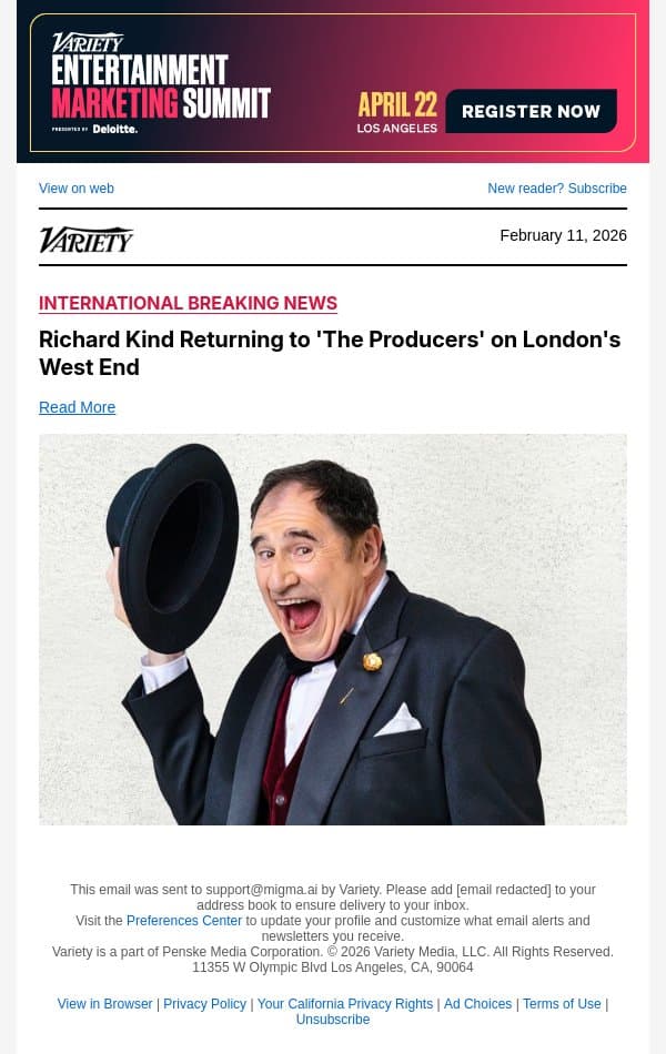 Richard Kind Returning to 'The Producers' on London's West End email from Variety screenshot