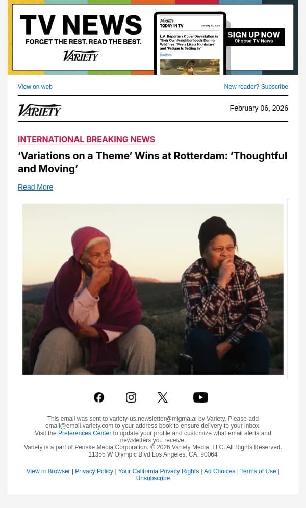 ‘Variations on a Theme’ Wins at Rotterdam: ‘Thoughtful and Moving’ email from Variety screenshot