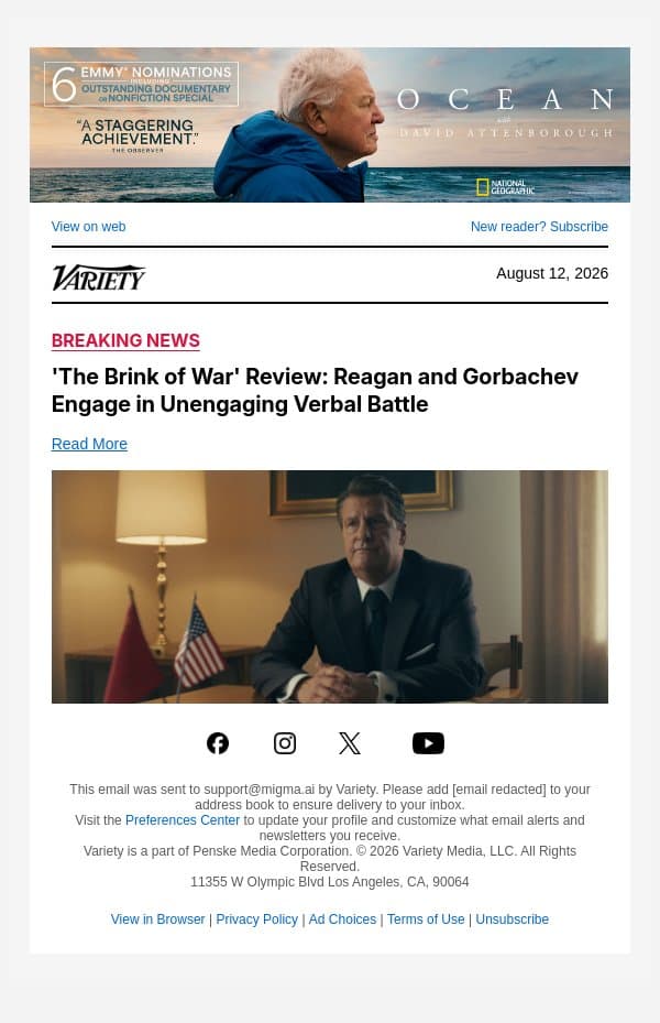 'The Brink of War' Review: Reagan and Gorbachev Engage in Unengaging Verbal Battle email from Variety screenshot