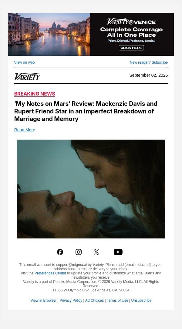 ‘My Notes on Mars’ Review: Mackenzie Davis and Rupert Friend Star in an Imperfect Breakdown of Marriage and Memory email from Variety screenshot