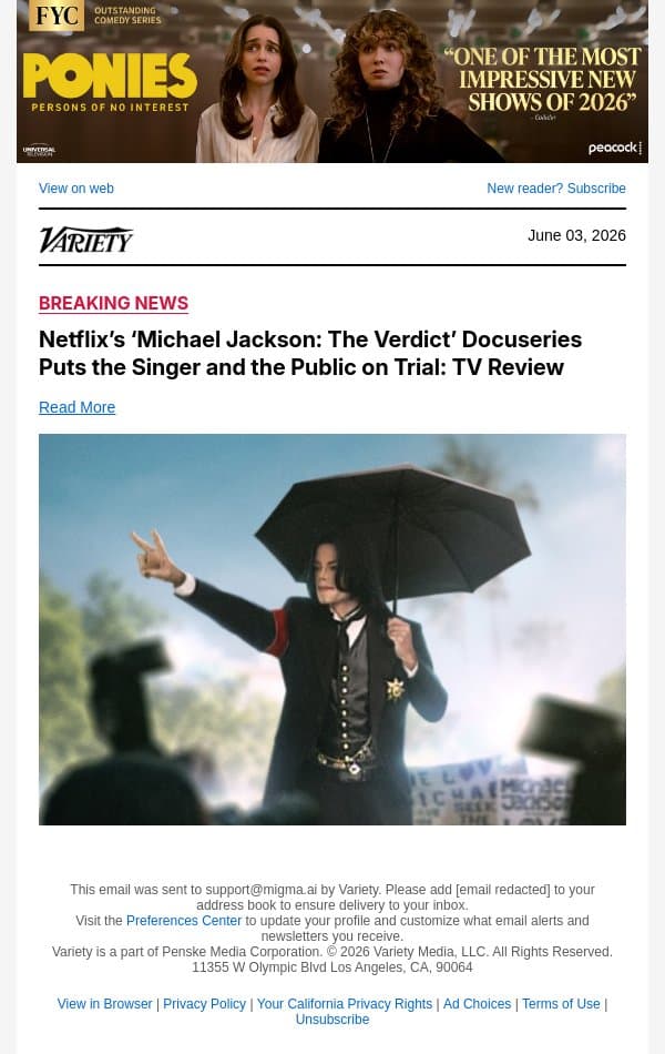 Netflix’s ‘Michael Jackson: The Verdict’ Docuseries Puts the Singer and the Public on Trial: TV Review email from Variety screenshot