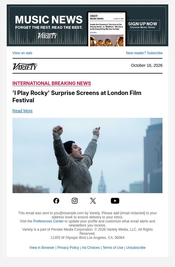 'I Play Rocky' Surprise Screens at London Film Festival email from Variety screenshot