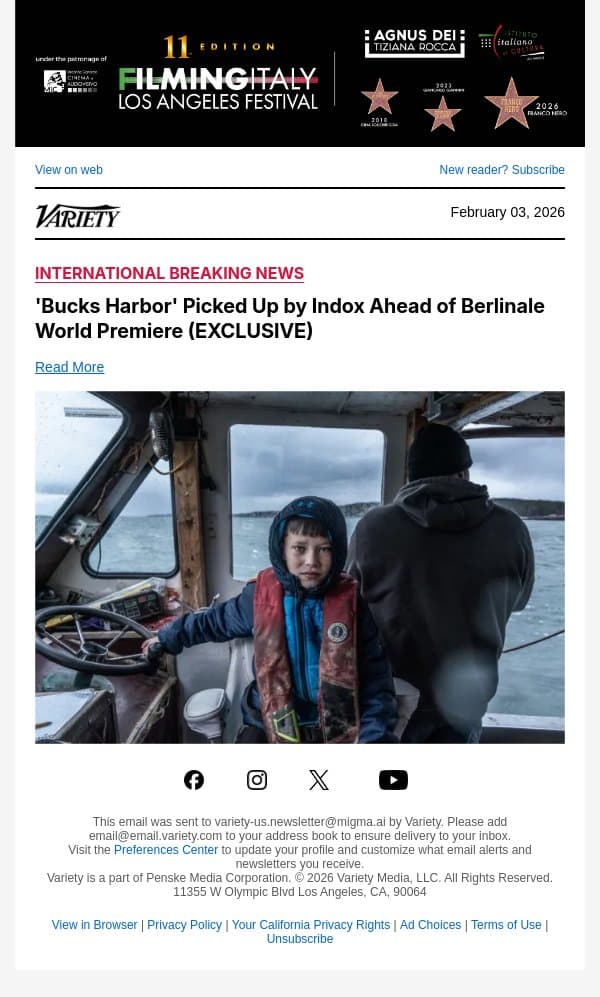 'Bucks Harbor' Picked Up by Indox Ahead of Berlinale World Premiere (EXCLUSIVE) email from Variety screenshot