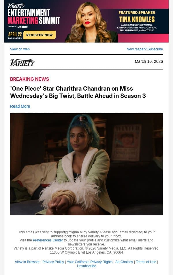 'One Piece' Star Charithra Chandran on Miss Wednesday's Big Twist, Battle Ahead in Season 3 email from Variety screenshot