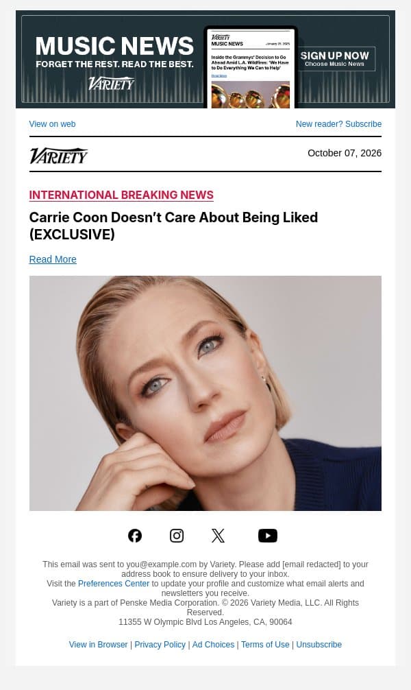 Carrie Coon Doesn’t Care About Being Liked (EXCLUSIVE) email from Variety screenshot