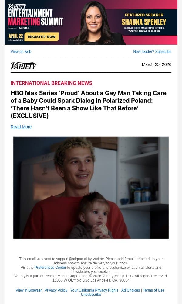 HBO Max Series ‘Proud’ About a Gay Man Taking Care of a Baby Could Spark Dialog in Polarized Poland: ‘There Hasn’t Been a Show Like That Before’ (EXCLUSIVE) email from Variety screenshot