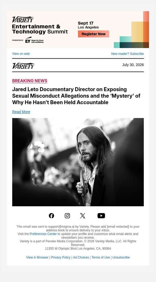 Jared Leto Documentary Director on Exposing Sexual Misconduct Allegations and the ‘Mystery’ of Why He Hasn’t Been Held Accountable email from Variety screenshot
