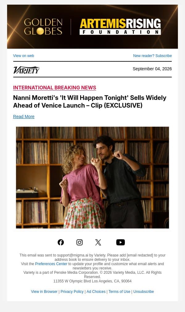 Nanni Moretti's 'It Will Happen Tonight' Sells Widely Ahead of Venice Launch – Clip (EXCLUSIVE) email from Variety screenshot
