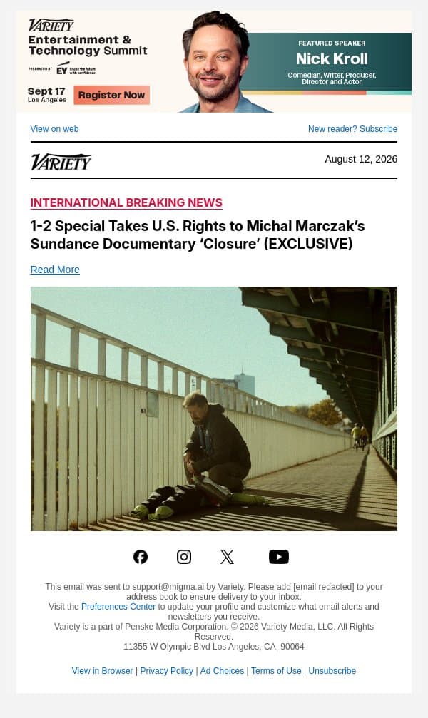 1-2 Special Takes U.S. Rights to Michal Marczak’s Sundance Documentary ‘Closure’ (EXCLUSIVE) email from Variety screenshot