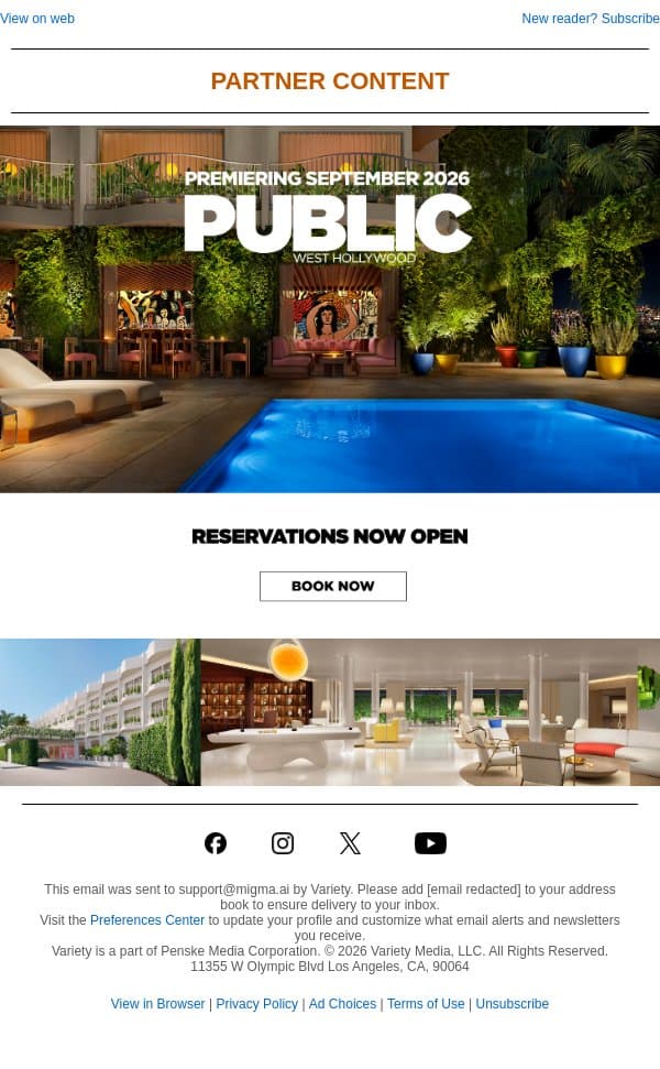 PUBLIC West Hollywood Premieres This September email from Variety screenshot