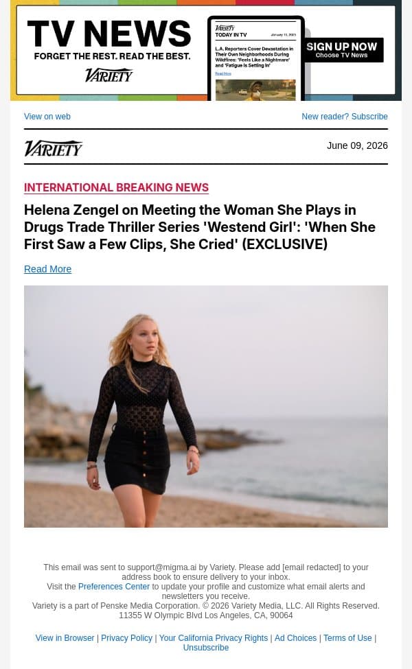 Helena Zengel on Meeting the Woman She Plays in Drugs Trade Thriller Series 'Westend Girl': 'When She First Saw a Few Clips, She Cried' (EXCLUSIVE) email from Variety screenshot