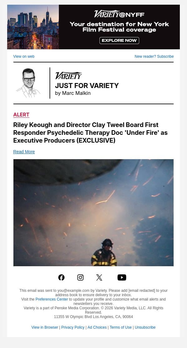 Riley Keough and Director Clay Tweel Board First Responder Psychedelic Therapy Doc 'Under Fire' as Executive Producers (EXCLUSIVE) email from Variety screenshot