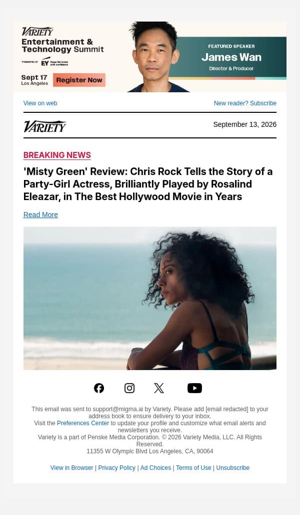 'Misty Green' Review: Chris Rock Tells the Story of a Party-Girl Actress, Brilliantly Played by Rosalind Eleazar, in The Best Hollywood Movie in Years email from Variety screenshot