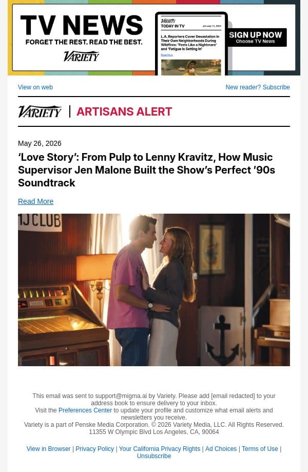 ‘Love Story’: From Pulp to Lenny Kravitz, How Music Supervisor Jen Malone Built the Show’s Perfect ’90s Soundtrack email from Variety screenshot