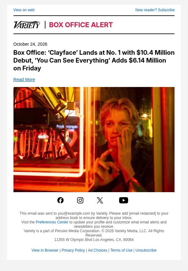 Box Office: ‘Clayface’ Lands at No. 1 with $10.4 Million Debut, ‘You Can See Everything’ Adds $6.14 Million on Friday email from Variety screenshot