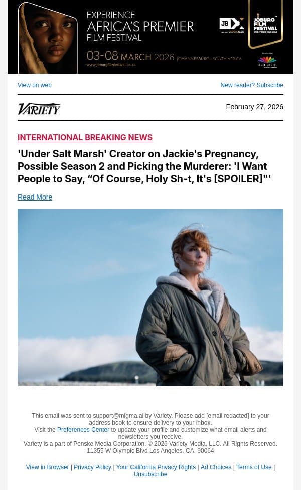 'Under Salt Marsh' Creator on Jackie's Pregnancy, Possible Season 2 and Picking the Murderer: 'I Want People to Say, “Of Course, Holy Sh-t, It's [SPOILER]"' email from Variety screenshot