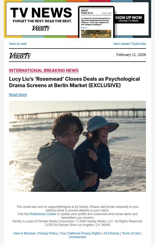 Lucy Liu’s ‘Rosemead’ Closes Deals as Psychological Drama Screens at Berlin Market (EXCLUSIVE) email from Variety screenshot