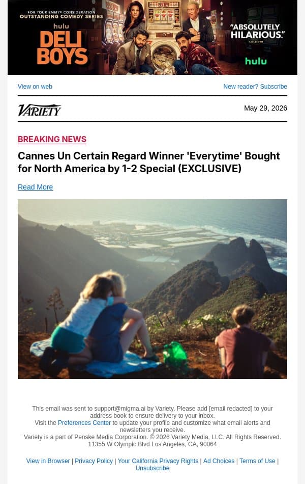 Cannes Un Certain Regard Winner 'Everytime' Bought for North America by 1-2 Special (EXCLUSIVE) email from Variety screenshot