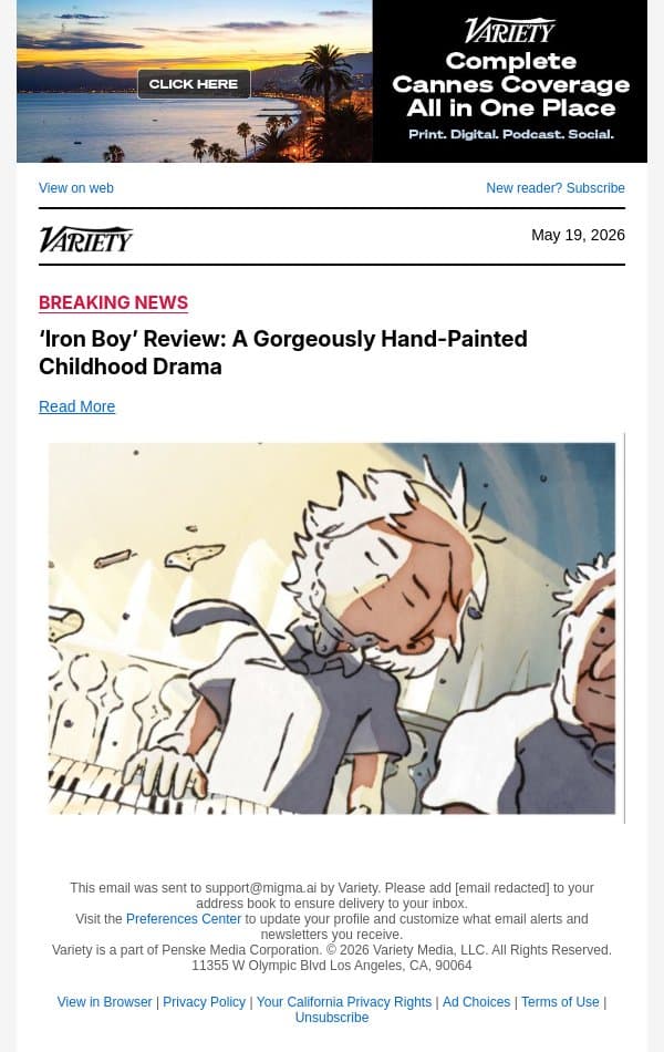 ‘Iron Boy’ Review: A Gorgeously Hand-Painted Childhood Drama email from Variety screenshot