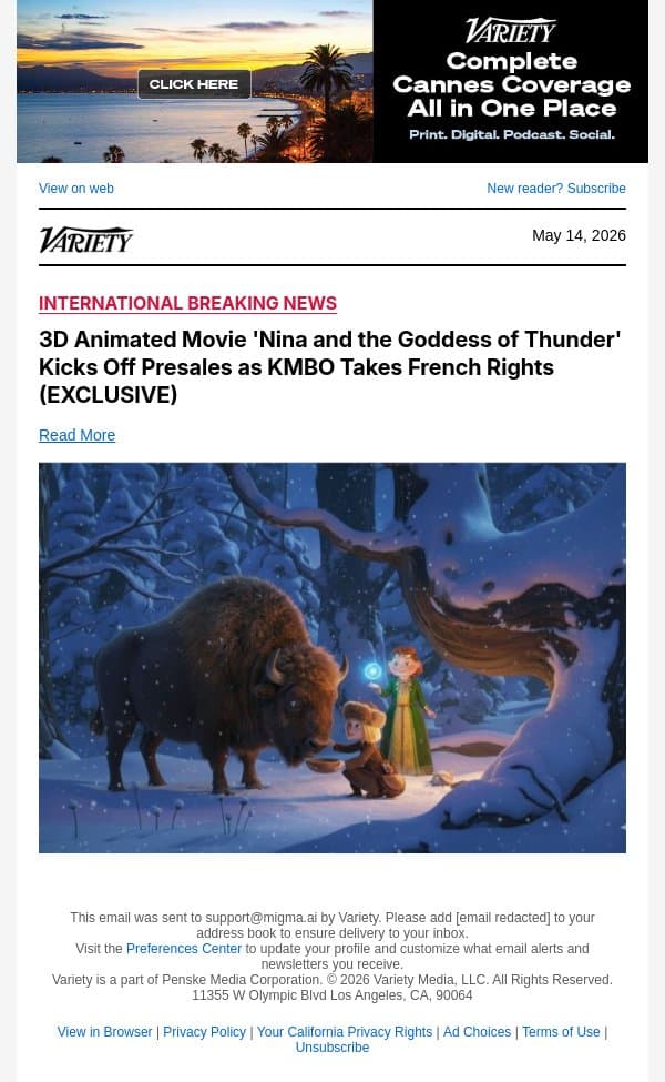 3D Animated Movie 'Nina and the Goddess of Thunder' Kicks Off Presales as KMBO Takes French Rights (EXCLUSIVE) email from Variety screenshot