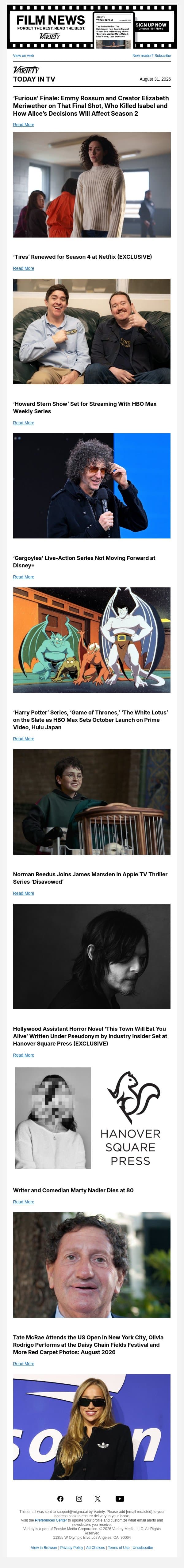 ‘Furious’ Finale; ‘Tires’ Renewed; Howard Stern Coming to HBO Max email from Variety screenshot
