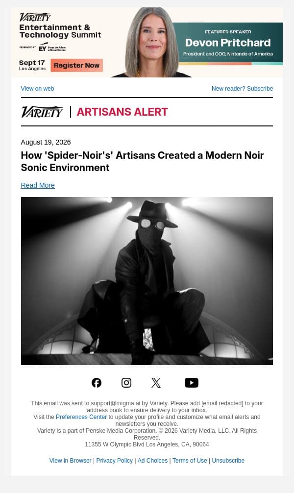 How 'Spider-Noir's' Artisans Created a Modern Noir Sonic Environment email from Variety screenshot