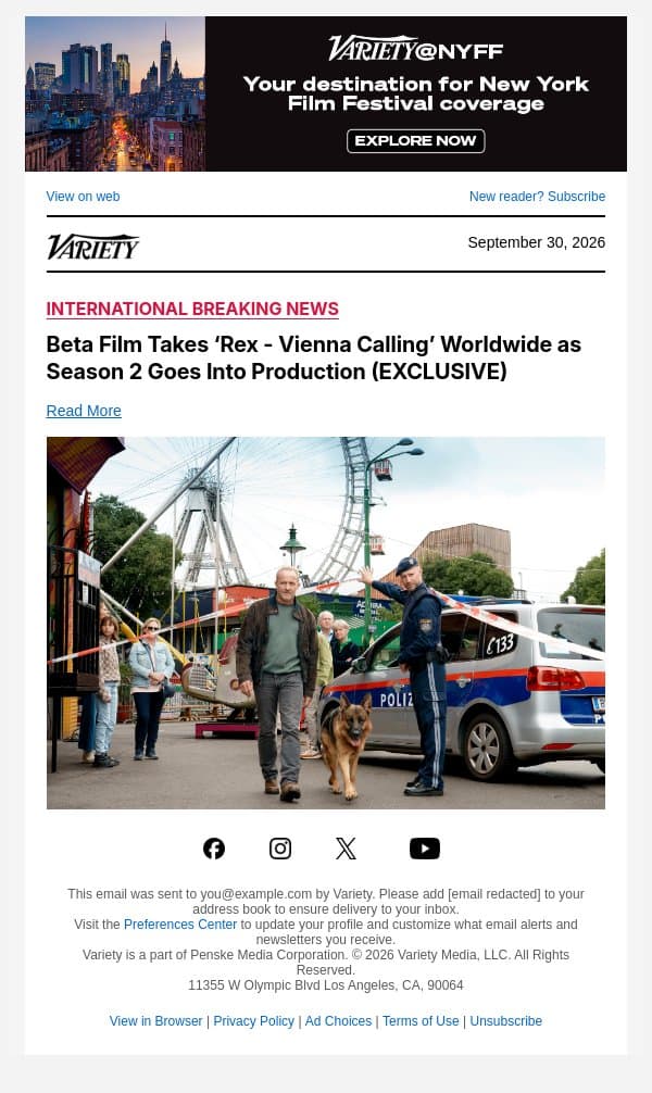 Beta Film Takes ‘Rex - Vienna Calling’ Worldwide as Season 2 Goes Into Production (EXCLUSIVE) email from Variety screenshot